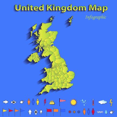 United Kingdom Great Britain England map infographic political map blue green card paper 3D individual states