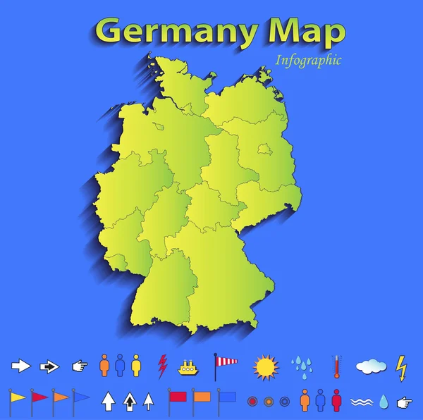 Tyskland karta infographic politiska karta enskilda stater blå grönt kort papper 3d raster — Stockfoto