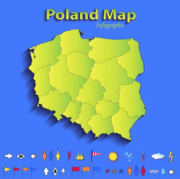 Polonia mappa infografica mappa politica singoli stati carta carta verde blu raster 3D — Foto Stock