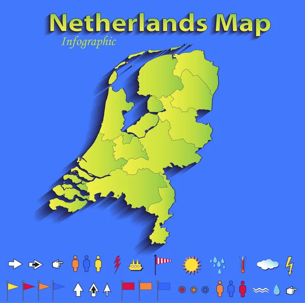 Netherlands Holland map infographic political map blue green card paper 3D raster individual states — Stock Photo, Image