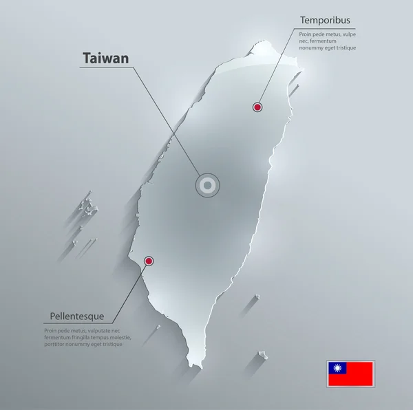 Mapa de Taiwán tarjeta de vidrio bandera de papel 3D vector — Vector de stock