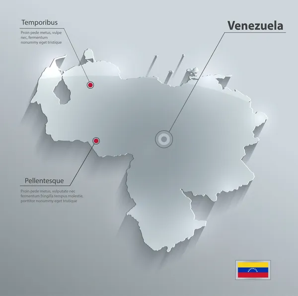 Venezuela mapa bandera tarjeta de vidrio papel 3D vector — Vector de stock