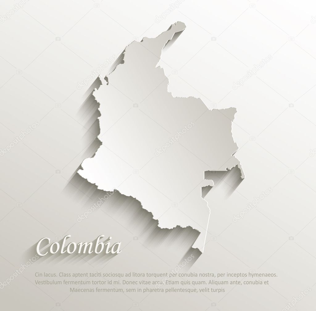 Colombia map card paper 3D natural vector