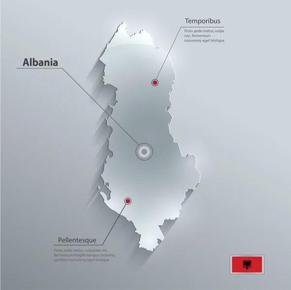 Albanien Karte Flagge Glas Karte Papier 3D-Vektor — Stockvektor
