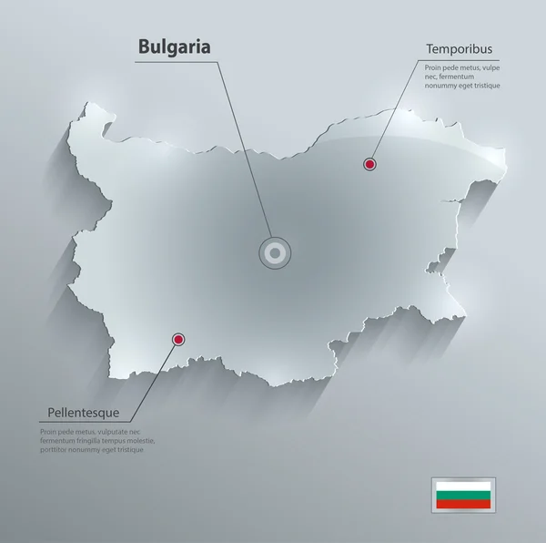 Bulgaria map flag glass card paper 3D vector — Stock Vector