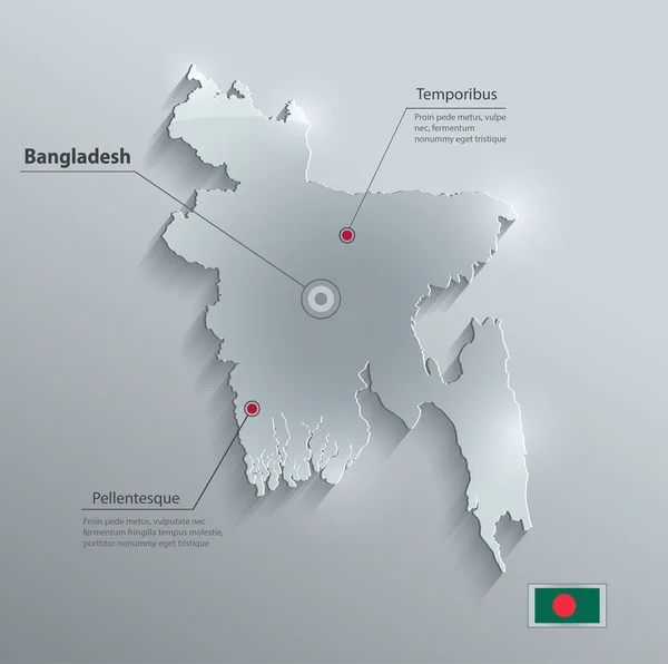 バングラデシュ地図フラグ ガラス カード紙 3d ベクトル — ストックベクタ
