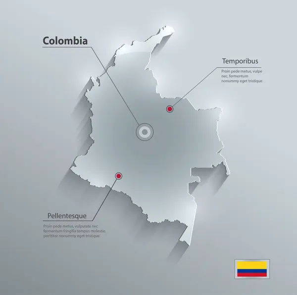 Colombia mapa de papel de tarjeta de vidrio 3D vector — Archivo Imágenes Vectoriales