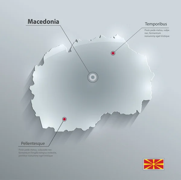 Makedonie mapa vlajky sklo kartu papír 3d vektor — Stockový vektor