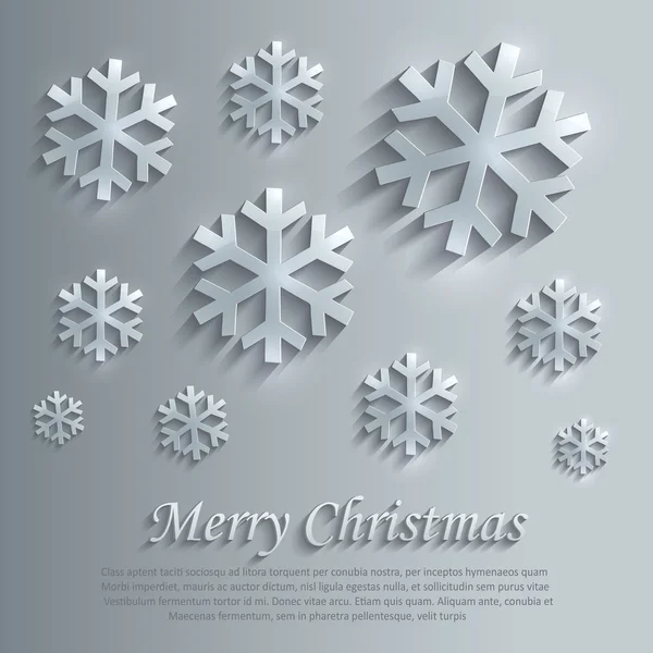 Frohe Weihnachten Schneeflocke Glas Karte Papier 3d blau Vektor Flocke — Stockvektor