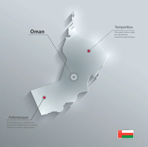 Oman karta flagga glas kort papper 3d vektor — Stock vektor