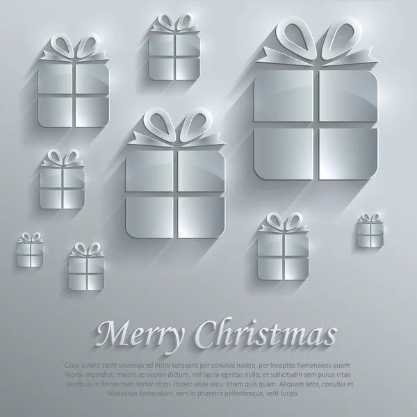 Feliz Navidad regalo de papel de tarjeta de vidrio 3D vector azul — Vector de stock