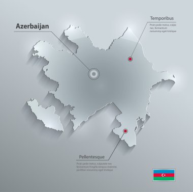Azerbaycan Haritası bayrak cam kart kağıt 3B vektör