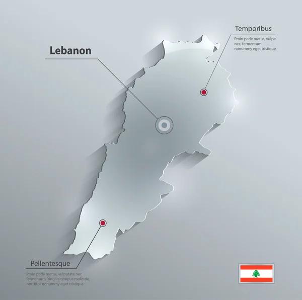 Líbano mapa de papel de tarjeta de vidrio 3D vector — Archivo Imágenes Vectoriales