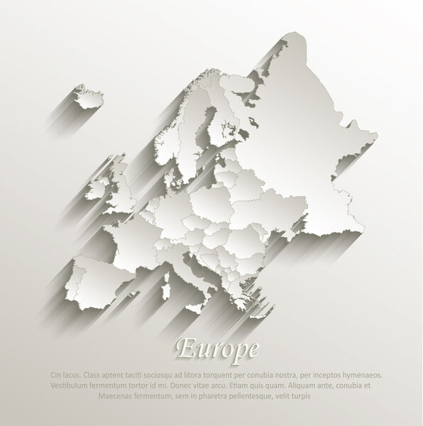 Europe political map card paper 3D natural vector individual states separate