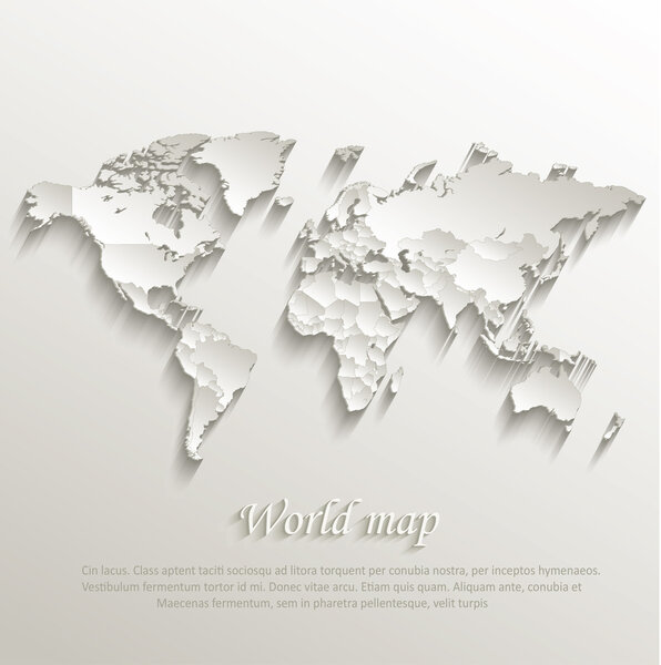 World political map card paper 3D natural vector individual states separate