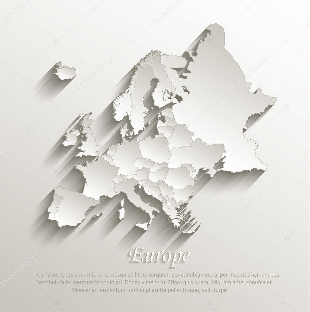 Europe political map card paper 3D natural vector individual states separate