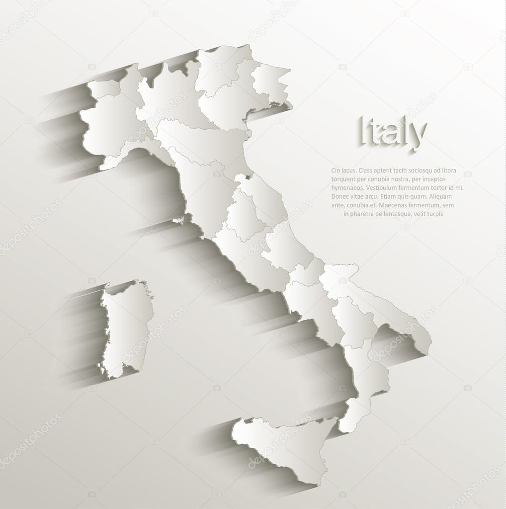 Italy political map card paper 3D natural vector individual state separate