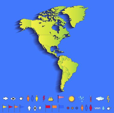 Amerika harita Infographic siyasi harita mavi yeşil kart kağıt 3d raster tek tek devletlerin ayrı
