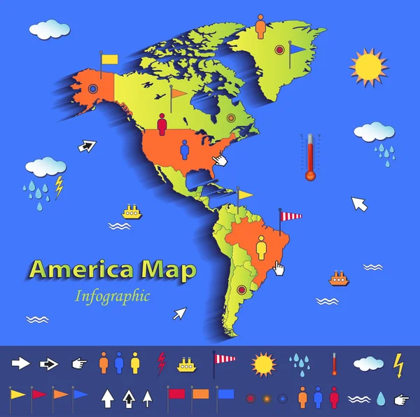 Amerika kaart infographic politieke kaart blauwe groene kaart papier 3D-vector individuele staten afzonderlijk — Stockvector