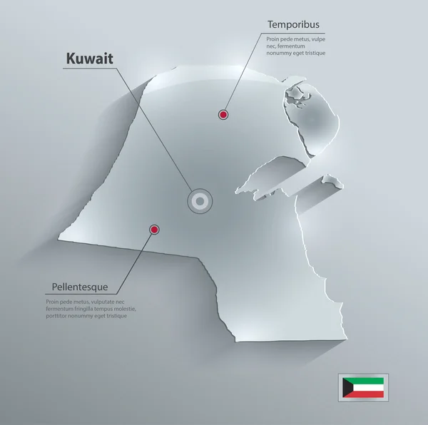 Kuwejt mapę flaga szkło karty papieru 3d wektor — Wektor stockowy