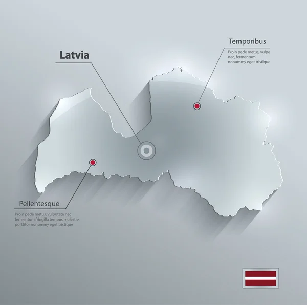 Letland kaart glas kaart papier 3D-vector — Stockvector