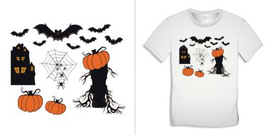 Cadılar Bayramı simgesi, t-shirt grafik tasarım vektörü