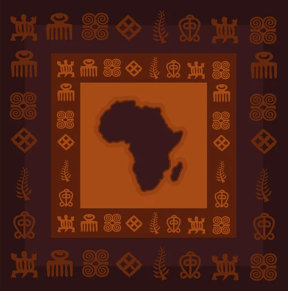 Afrikanische Hieroglyphen Mit Afrika Karte Adinkra Symbolvektor — Stockvektor