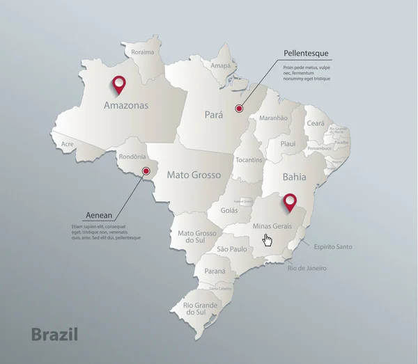 Mappa Brasile Divisione Amministrativa Con Nomi Carta Bianca Blu Vettoriale — Vettoriale Stock