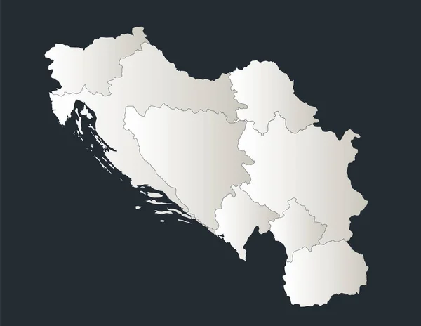 Jugoslavia Mappa Infografica Disegno Piatto Colori Bianco Neve Con Nomi — Foto Stock
