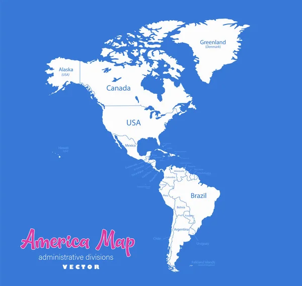 America Map Separate States Whit Names Blue Background Vector — Stock Vector