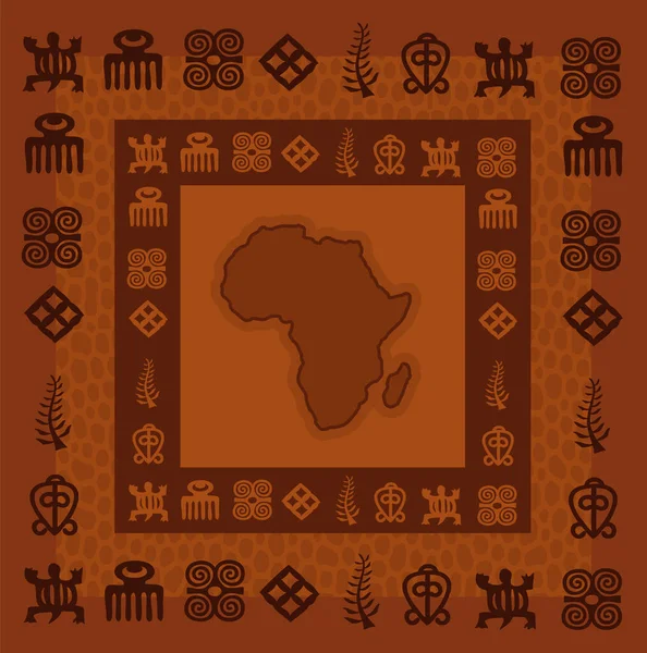 Afrikanische Hieroglyphen Mit Afrika Karte Adinkra Symbolen Wüstenorangen Vektor — Stockvektor
