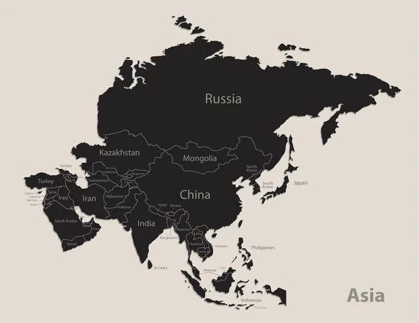 Μαύρο Χάρτη Της Ασίας Ονόματα Των Κρατών Σχεδιασμό Διάνυσμα Μαυροπίνακα — Διανυσματικό Αρχείο