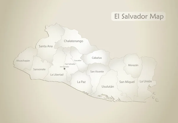 Salvador Mapa División Administrativa Con Nombres Viejo Vector Fondo Papel — Archivo Imágenes Vectoriales
