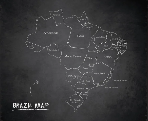 Brasile Mappa Separa Gli Stati Con Nomi Scheda Progettazione Lavagna — Vettoriale Stock
