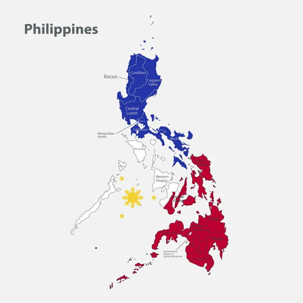 Карта Филиппин Цветах Флага Административным Вектором Делений — стоковый вектор