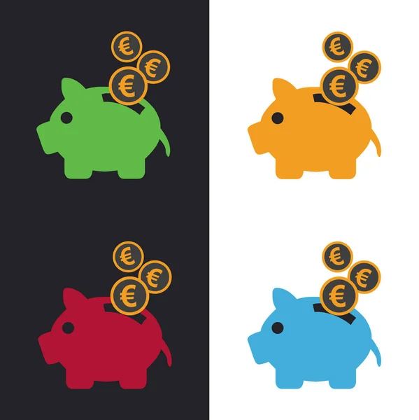 Sparen Spaarvarken Bank Met Euro Multicolor Coin Icon Design Vector — Stockvector