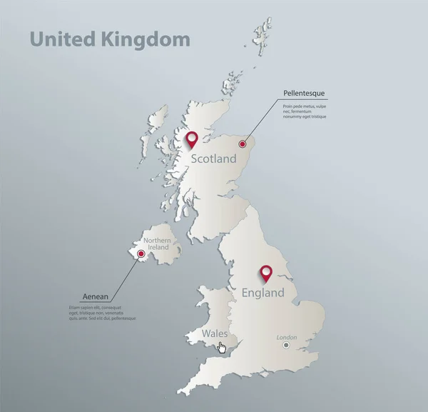 Velká Británie Map Administrativní Divize Názvy Modrá Bílá Karta Papír — Stockový vektor