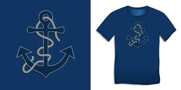 Anker Met Roppe Marine Shirt Grafisch Ontwerp Blauwe Achtergrond Vector — Stockvector