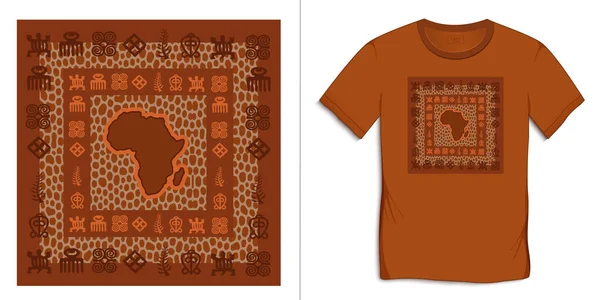 Afrikaanse Hiërogliefen Whit Africa Map Adinkra Symbolen Geïsoleerd Achtergrond Shirt — Stockvector