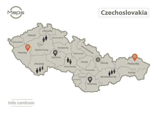Τσεχοσλοβακία Χάρτης Μεμονωμένες Περιοχές Ονόματα Infographics Και Εικονίδια Διάνυσμα — Διανυσματικό Αρχείο
