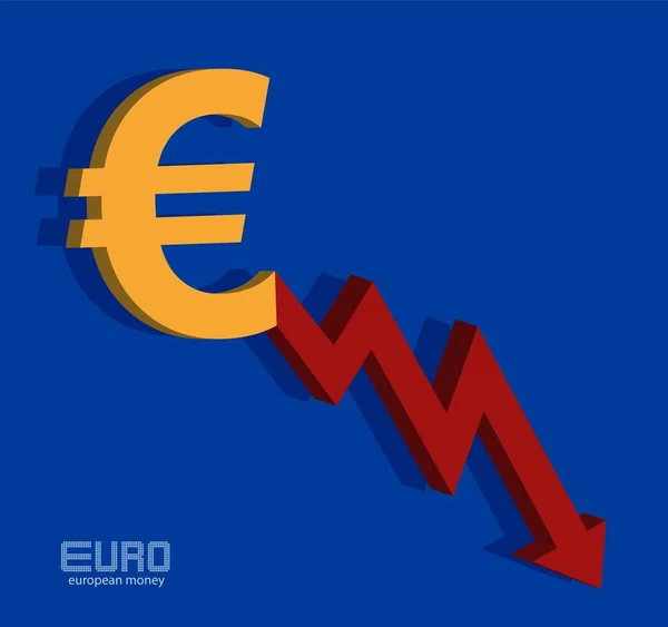 Euro Graf Pokles Měny Bearish Ikona Pozadí Peníze Vektor — Stockový vektor