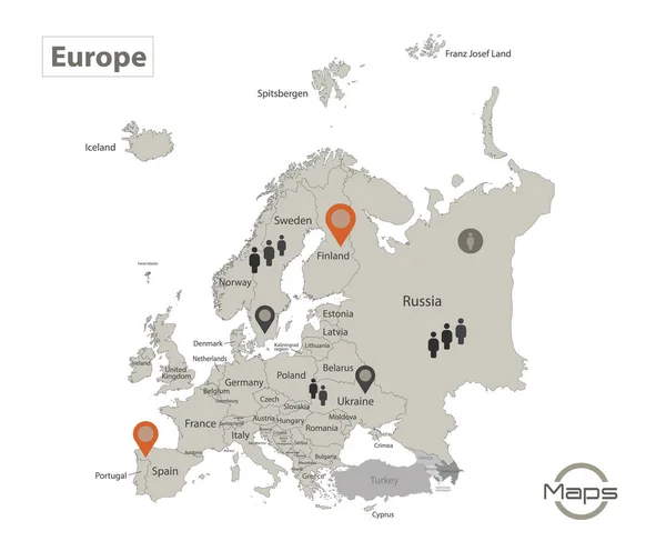 Mapa Evropy Jednotlivé Státy Názvy Infographics Ikony — Stockový vektor