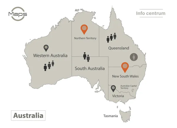 Mapa Australii Poszczególne Regiony Nazwami Infografiki Ikony Wektor — Wektor stockowy