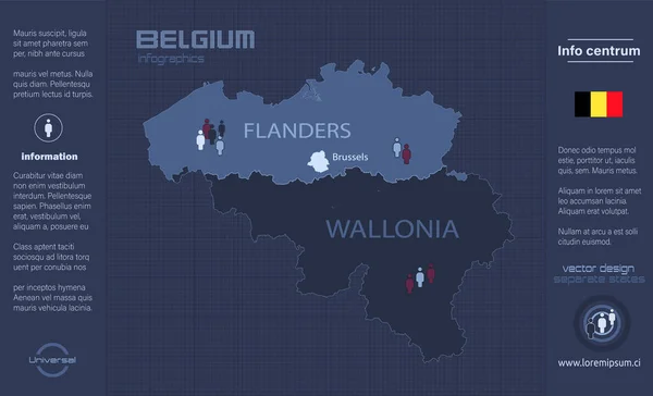 Belgique Carte Provinces Belgique Régions Séparées Avec Noms Infographie Bleu — Image vectorielle