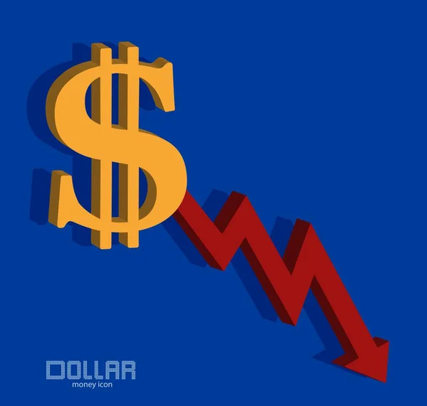 Dollar Grafiek Bearish Icoon Dalende Prijs Achtergrondgeld Vector — Stockvector