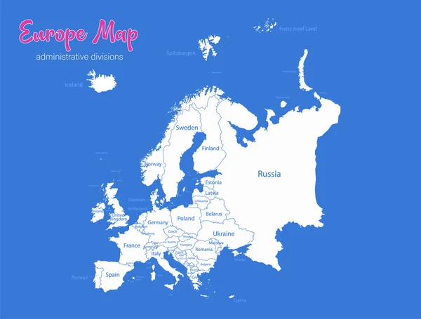 Карта Европы Названия Отдельных Штатов Вектор Синего Фона — стоковый вектор