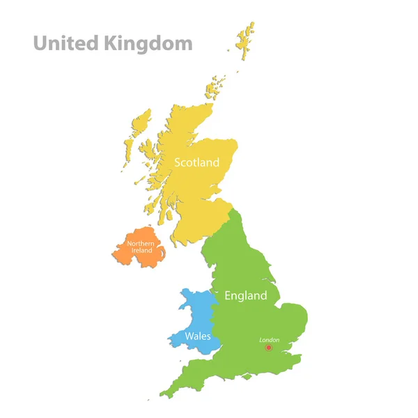 Birleşik Krallık Haritası Idari Bölüm Isimleri Olan Ayrı Bölgeler Beyaz — Stok Vektör