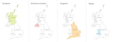 Birleşik Krallık haritası idari bölümler vektörüne bölündü