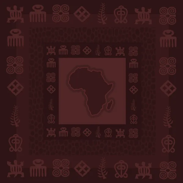 Geroglifici Africani Cornice Con Mappa Africa Adinkra Simboli Vettore — Vettoriale Stock