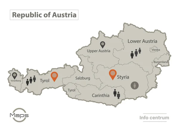 Austria Mapa Regiones Individuales Con Nombres Infografías Iconos Vector — Archivo Imágenes Vectoriales